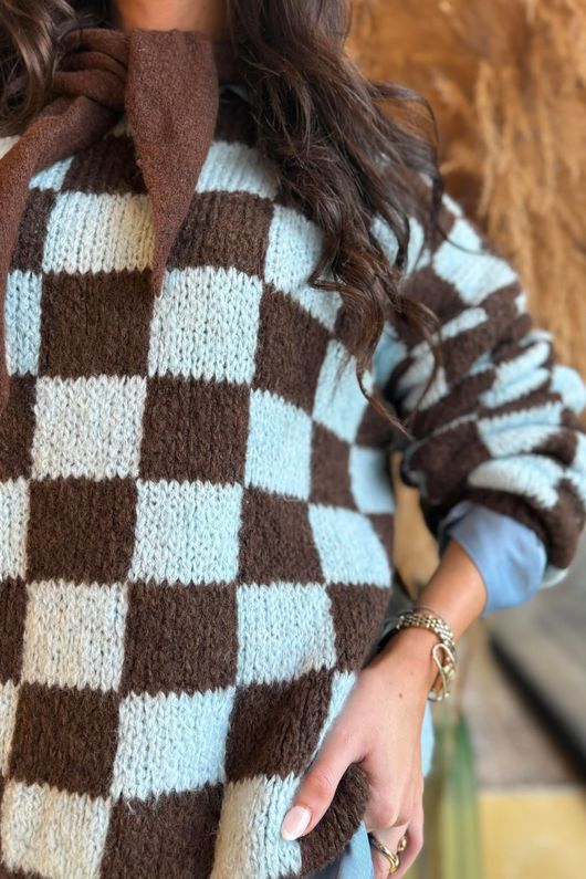 Big Softie Checkerboard Knit Chocolate & Blue